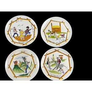 Mancioli Hillbilles Set of Four (4) handpaintd plates by Gene Paull - Italy TMJ
